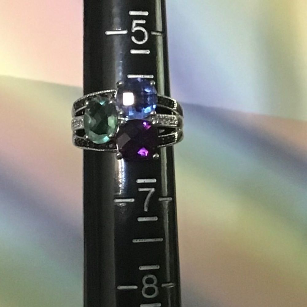 Sterling Silver Peridot, Iolite & Rhodolite Ring‎